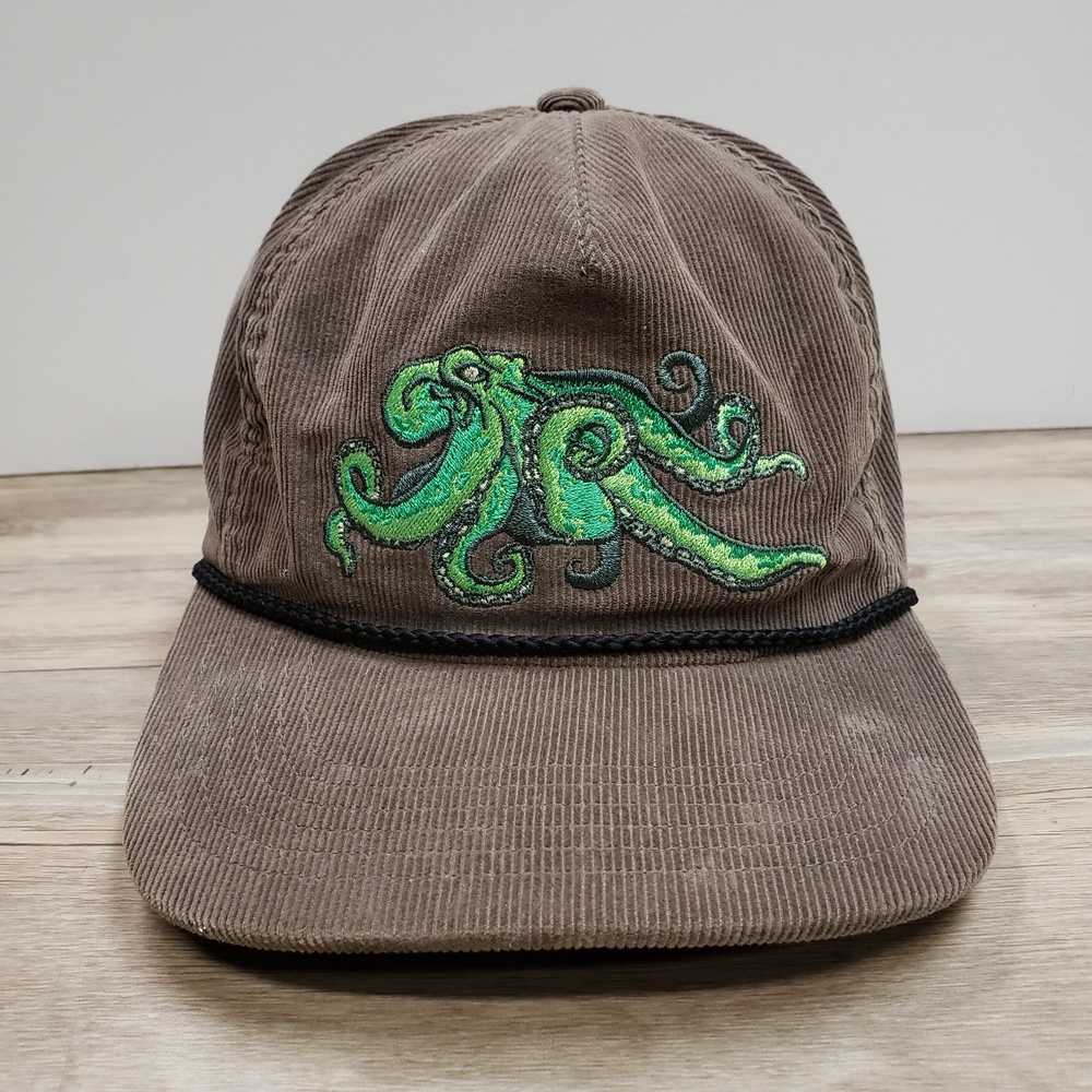 Howler Bros Hat Cap Snapback Mens OS Brown Corduroy Octopus Kraken Creatures
